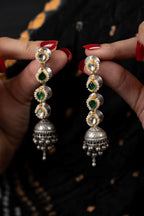 Mridula Mirror Jhumki Earrings - Green