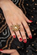 The Golden Crescent Pearl Statement Ring