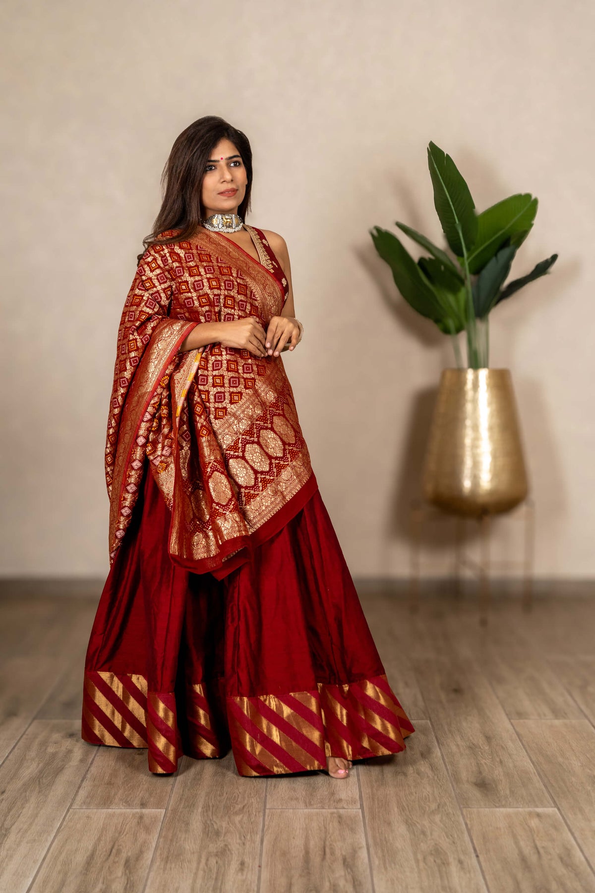 Bhramaputra Rekhawali Chaniya Set - Maroon