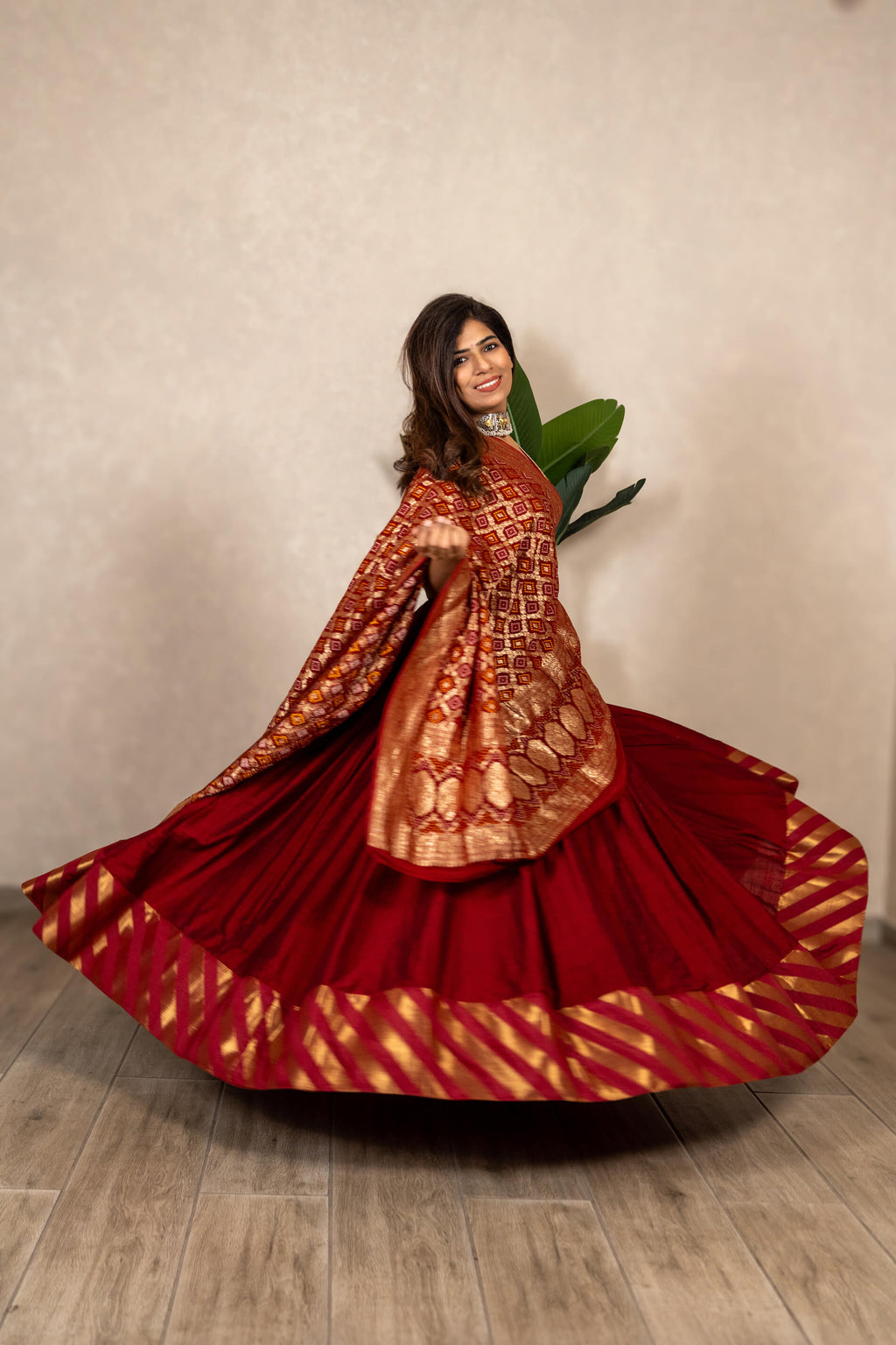 Bhramaputra Rekhawali Chaniya Set - Maroon