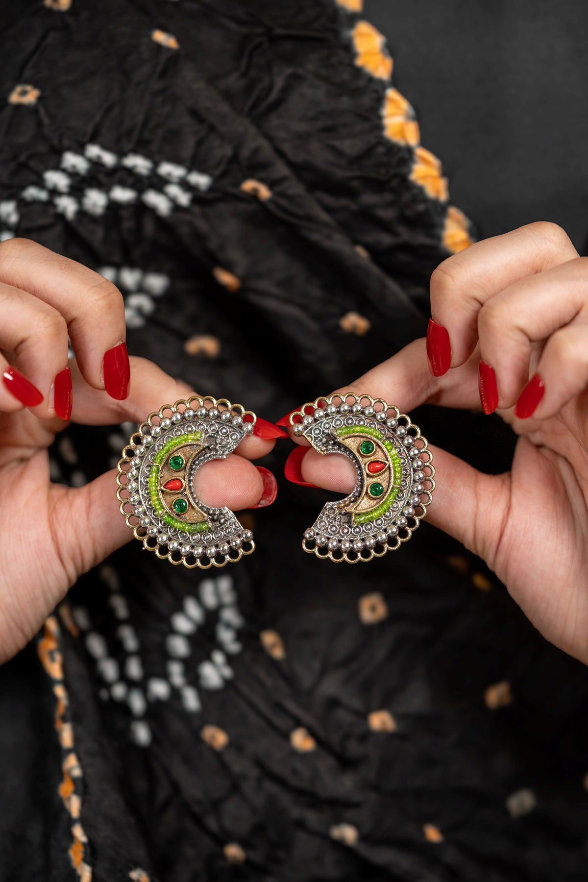 ArdhChandra Oxidised Earrings – Lime Green