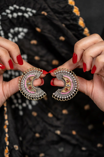 ArdhChandra Oxidised Earrings – Light Pink
