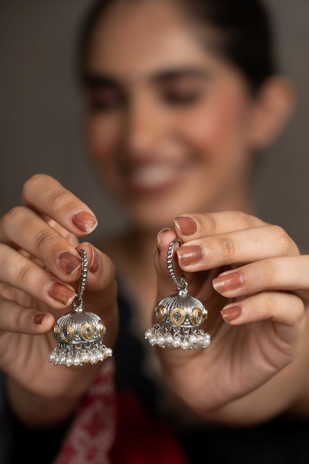 Shwetanjali Dual-Tone Jhumki Earrings - White